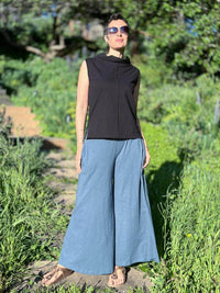 caraucci cotton black cowl neck tank top #color_black