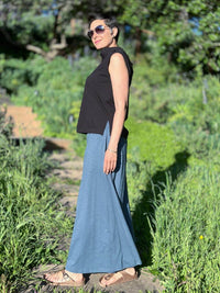 caraucci cotton black cowl neck tank top #color_black
