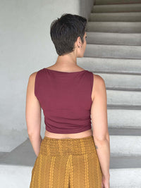 caraucci plant-based fitted maroon boatneck crop top #color_wine