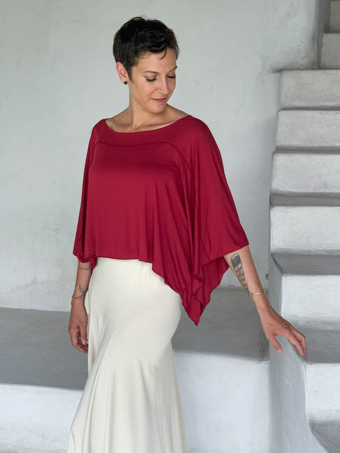 carauccI women's natural rayon jersey loose fit wide neck scarlet red top  #color_scarlet