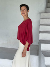 carauccI women's natural rayon jersey loose fit wide neck scarlet red top  #color_scarlet