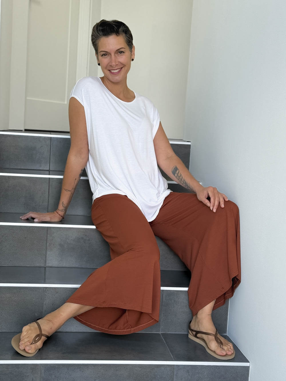 caraucci plant-based rayon jersey lightweight white unstructured cap sleeve tee #color_white