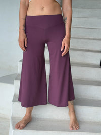 caraucci women's plant-based rayon jersey cropped purple wide leg pants #color_jam