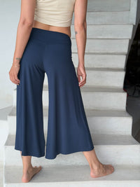 caraucci women's plant-based rayon jersey cropped navy wide leg pants #color_navy