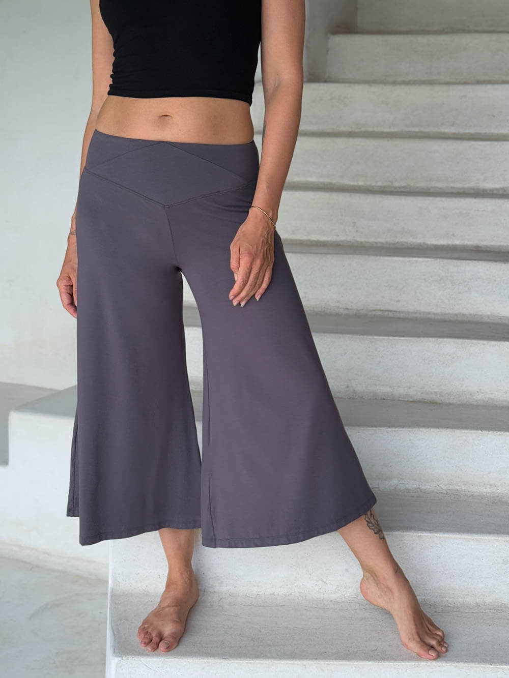 caraucci women's plant-based rayon jersey cropped steel grey wide leg pants #color_steel