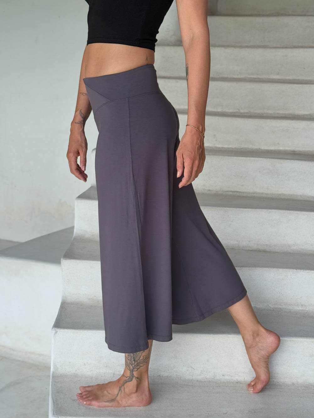 caraucci women's plant-based rayon jersey cropped steel grey wide leg pants #color_steel