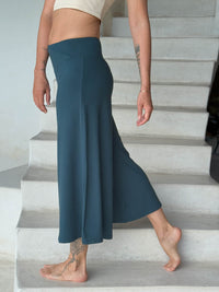 caraucci women's plant-based rayon jersey cropped teal blue wide leg pants #color_teal