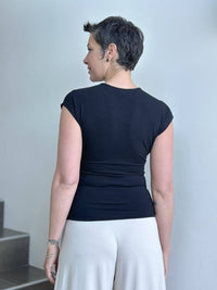 caraucci plant-based rayon stretch jersey black cross over neckline top #color_black