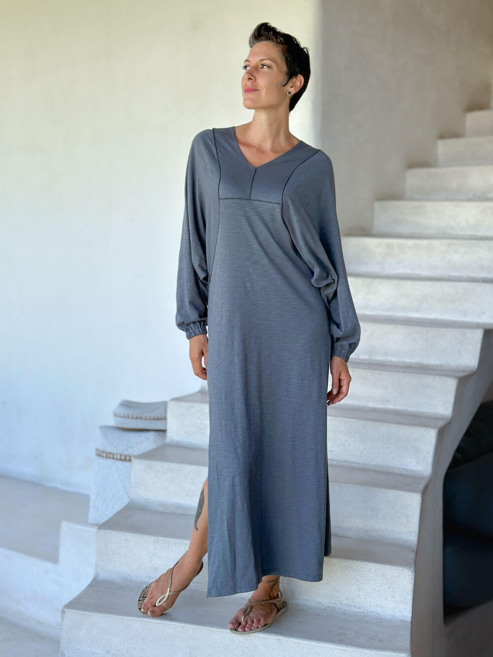 Long Sleeve Dolman Maxi Dress | Women's Cotton Maxi Dresses CARAUCCI Long Sleeve Dolman Maxi Dress | Women's Cotton Maxi Dresses CARAUCCI
