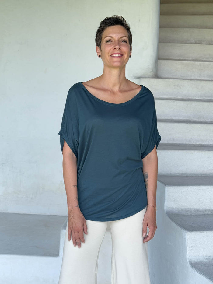 women's pima cotton loose fit teal blue dolman t-shirt #color_teal