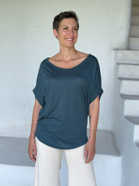 women's pima cotton loose fit teal blue dolman t-shirt #color_teal