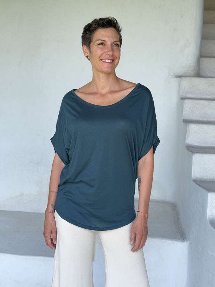 women's pima cotton loose fit teal blue dolman t-shirt #color_teal