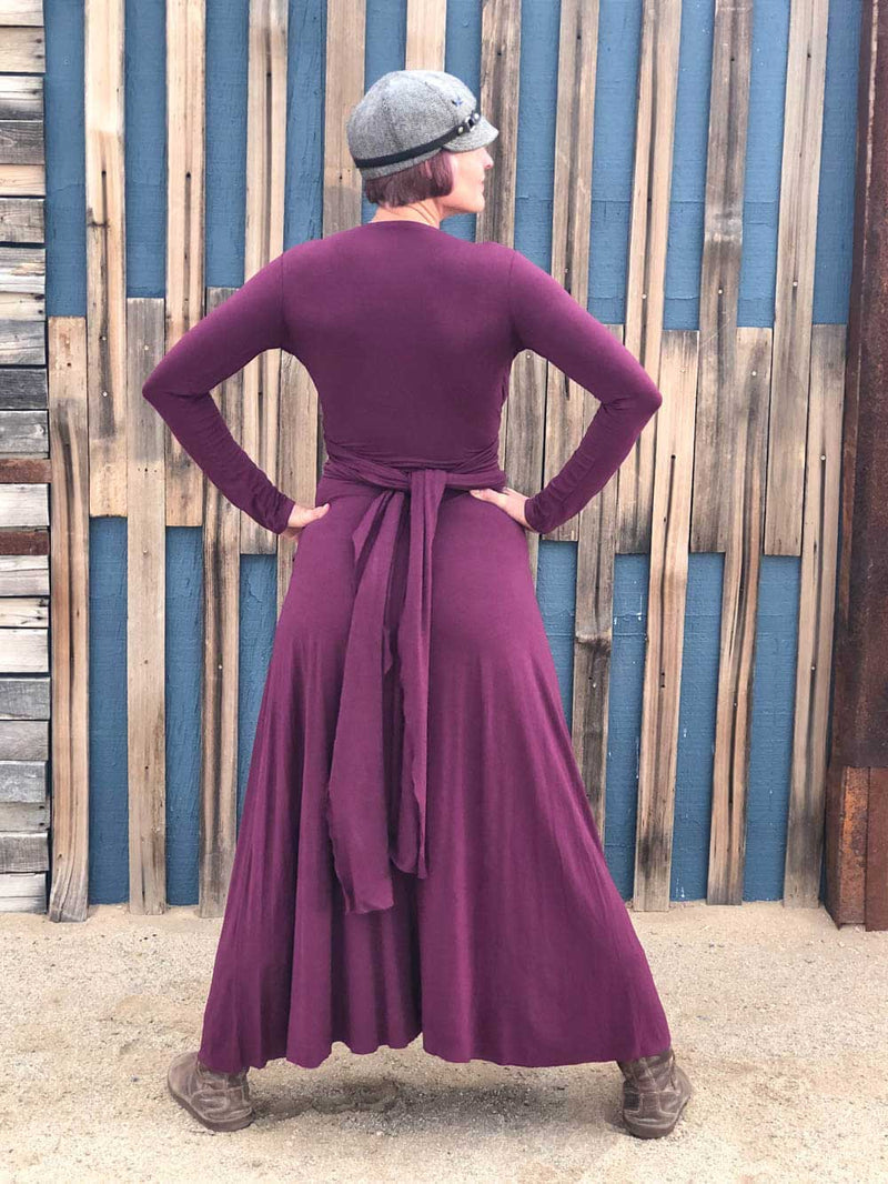 women's plant-based rayon jersey stretchy long sleeve wrap style purple maxi dress #color_jam
