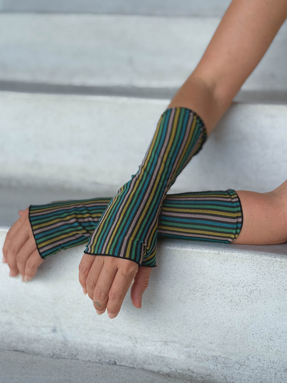 Rainbow Stripe Fingerless Gloves