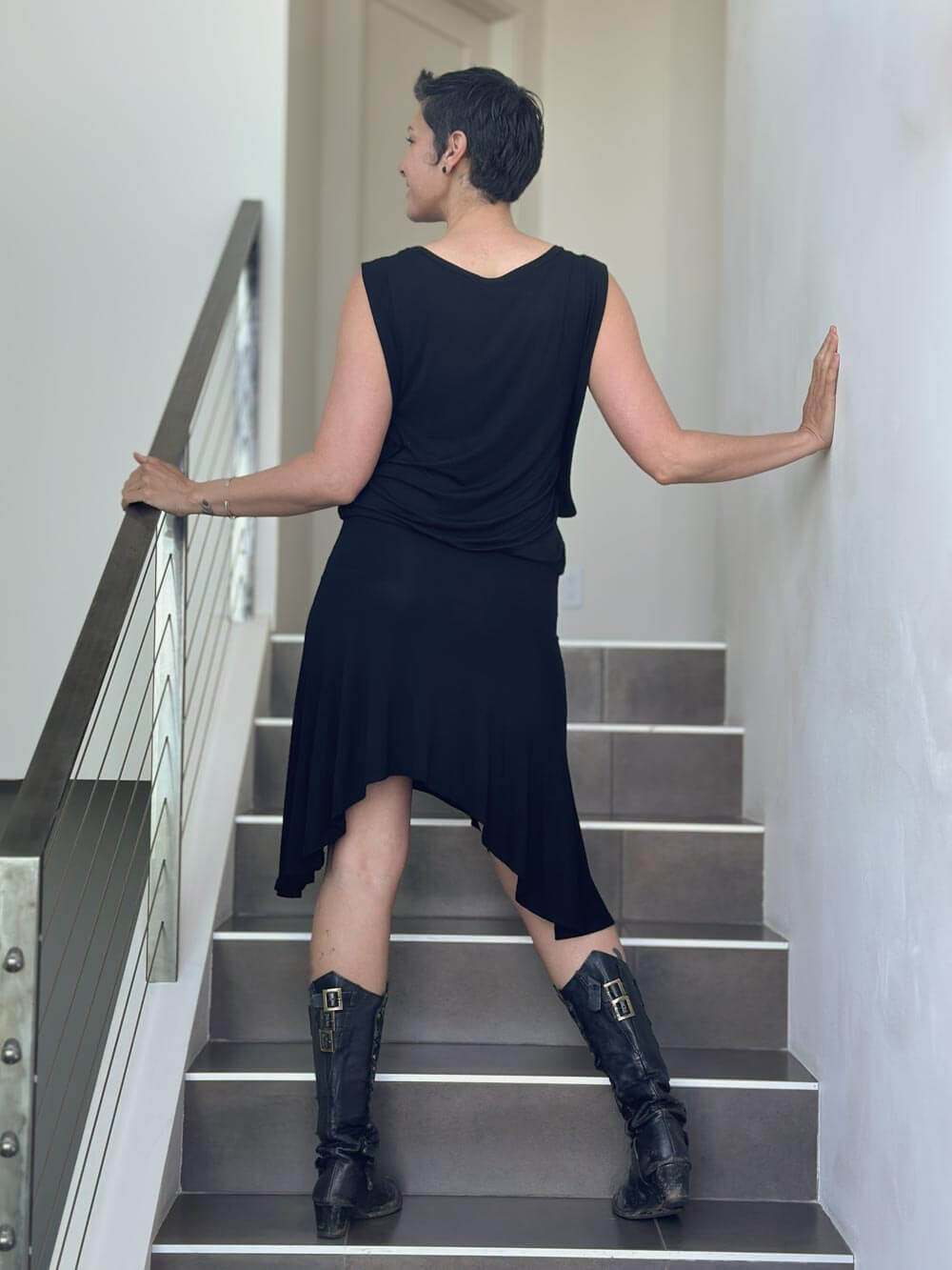 caraucci black drop-waisted flapper dress #color_black