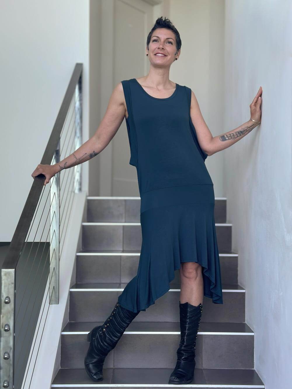 caraucci teal blue drop-waisted flapper dress #color_teal