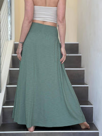 caraucci sage green cotton smocked waist pocket skirt #color_matcha