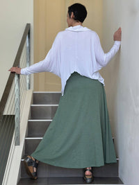 caraucci sage green cotton smocked waist pocket skirt #color_matcha