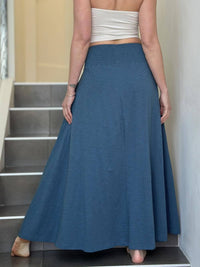 caraucci blue cotton smocked waist pocket skirt #color_pacific