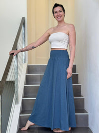 caraucci blue cotton smocked waist pocket skirt #color_pacific