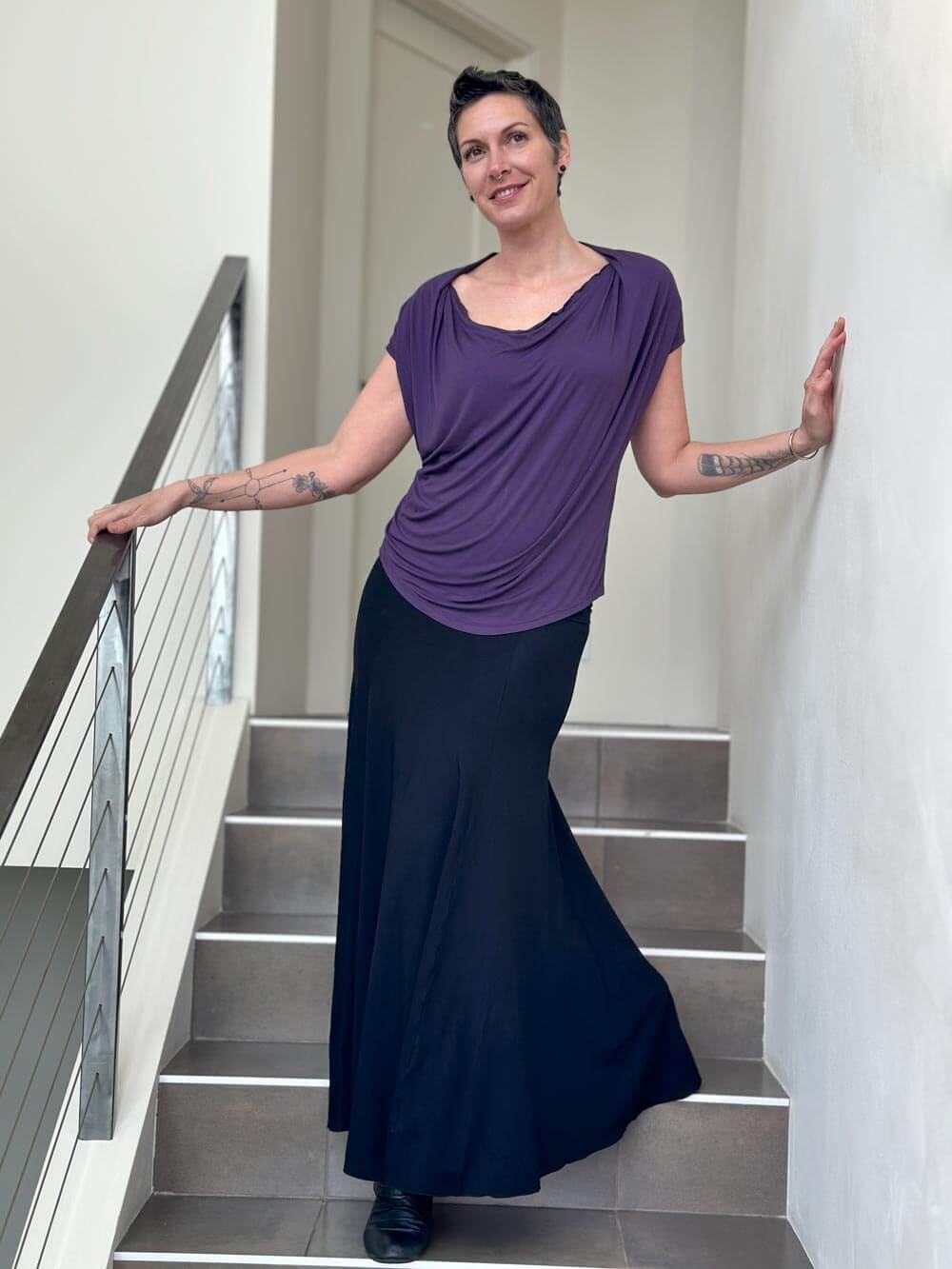 caraucci women's plant-based rayon jersey purple lightweight loose fit top #color_plum