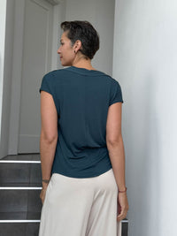 caraucci women's plant-based rayon jersey teal blue lightweight loose fit top #color_teal