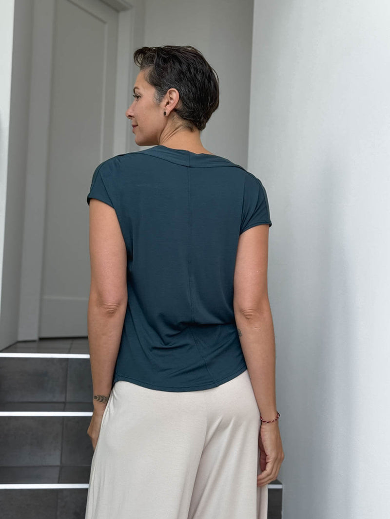caraucci women's plant-based rayon jersey teal blue lightweight loose fit top #color_teal