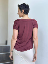 caraucci women's plant-based rayon jersey maroon lightweight loose fit top #color_wine