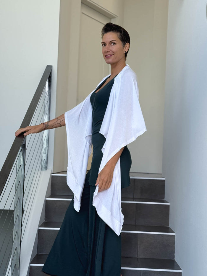 caraucci convertible white wrap vest can be worn multiple way #color_white