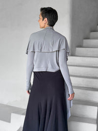 women's jersey light grey long sleeve convertible wrap jacket with thumbholes that can be worn 2 ways #color_stone