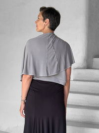 caraucci lightweight rayon jersey convertible gray wrap vest can be worn multiple ways #color_stone