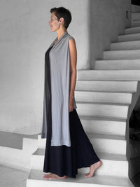 caraucci lightweight rayon jersey convertible gray wrap vest can be worn multiple ways #color_stone