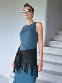 caraucci-black-fringe-scarf-tied-as-skirt #color_black