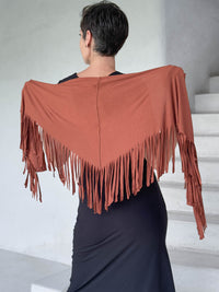 caraucci-fringe-scarf-orange-worn-as-shawl-over-black-dress #color_copper