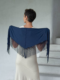 caraucci-fringe-scarf-navy-worn-as-shawl-over-cream-dress #color_navy