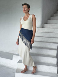 caraucci-fringe-scarf-navy-tied-at-waist-over-cream-dress #color_navy