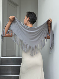 caraucci light grey fringe scarf #color_stone