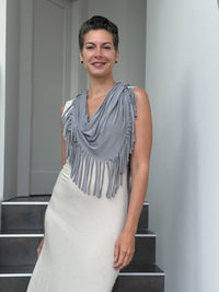 caraucci light grey fringe scarf #color_stone