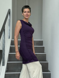 caraucci women's plant-based rayon jersey purple tunic with ruched sides #color_plum