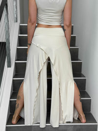 caraucci high waisted cream wide-leg high side slit pants #color_cream