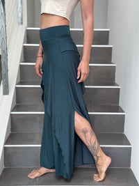 caraucci high waisted teal blue wide-leg high side slit pants #color_teal