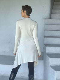 caraucci high neck cream high neck long sleeve swing tunic with thumbholes #color_cream