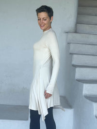 caraucci high neck cream high neck long sleeve swing tunic with thumbholes #color_cream