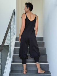 caraucci black cotton one-piece jogger leg jumper #color_black