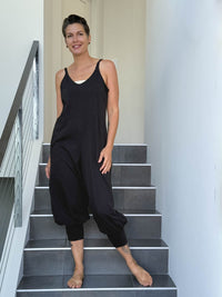caraucci black cotton one-piece jogger leg jumper #color_black