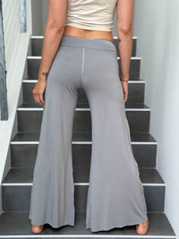 caraucci stretchy light grey flare-leg pants #color_stone