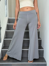 caraucci stretchy light grey flare-leg pants #color_stone
