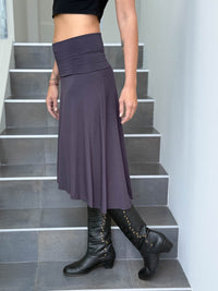 caraucci women's stretch jersey steel gray convertible flared midi skirt #color_steel