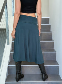 caraucci women's stretch jersey teal blue convertible flared midi skirt #color_teal