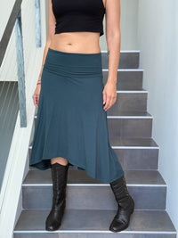 caraucci women's stretch jersey teal blue convertible flared midi skirt #color_teal